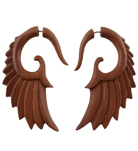 Wood Angel Wing Fake Gauge Talon Spiral Tribal Earrings (19G - 0.9mm)