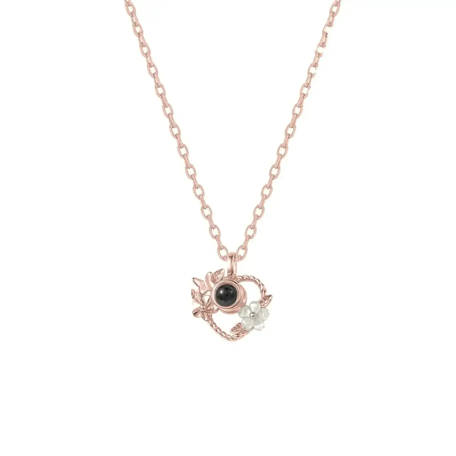 925 Silver Heart Projection Necklace Custom Photo Flower Pendant for Women