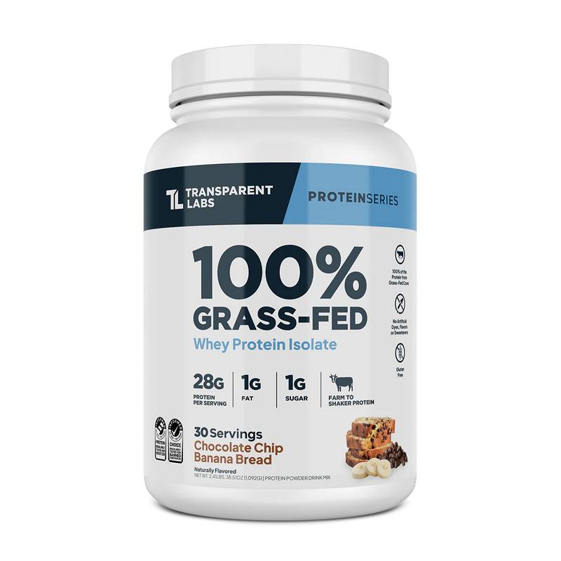 Transparent Labs Grass-Fed Whey Protein Isolate — 28g Protein, Clean Ingredients (30 Servings)
