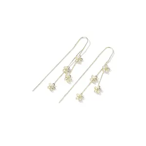 Flower Gold Threader Earrings - Fashion Accessory