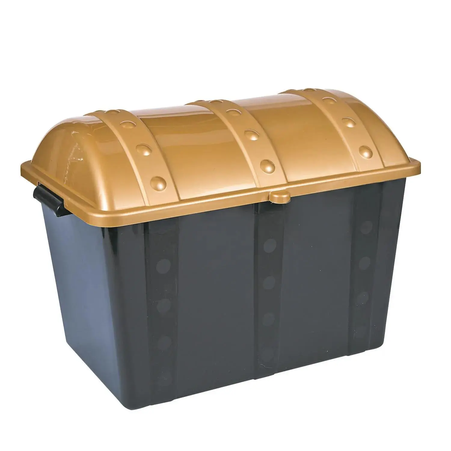 19" x 11.5" x 11" Black & Gold Plastic Treasure Chest Prize Container, Boxes with Lid for Birthday Parties, DIY & Beading Room Storage