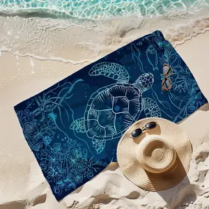 Blue Sea Turtle and Corals Beach Towel, Quick Dry Lightweight Bath Towel, Soft Swim Towel, Pool Towel, Shower Towel, Absorbent, Summer Accessory, Perfect for Outdoor, Sport, Travel, Beach, Pool