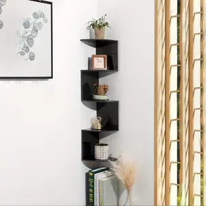 Five-Tier Floating Corner Bookshelf, Space-Saving Zigzag Plant Shelf for Bedroom Living Room Bathroom Home Office