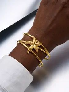 Shell Starfish Braided Open Bracelet, European Style Luxury Beach Jewelry, Titanium Steel Non-Fading Wristband, Fashion Accessory