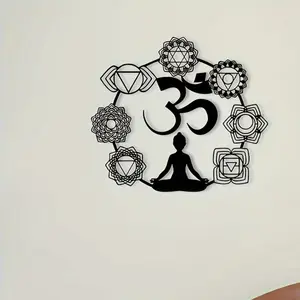 Sacred Geometry Mandala Wall Art with Om Symbol, Durable Iron Construction, 11.81 Inch Diameter, Ideal for Home Office Yoga Studio Outdoor Decor