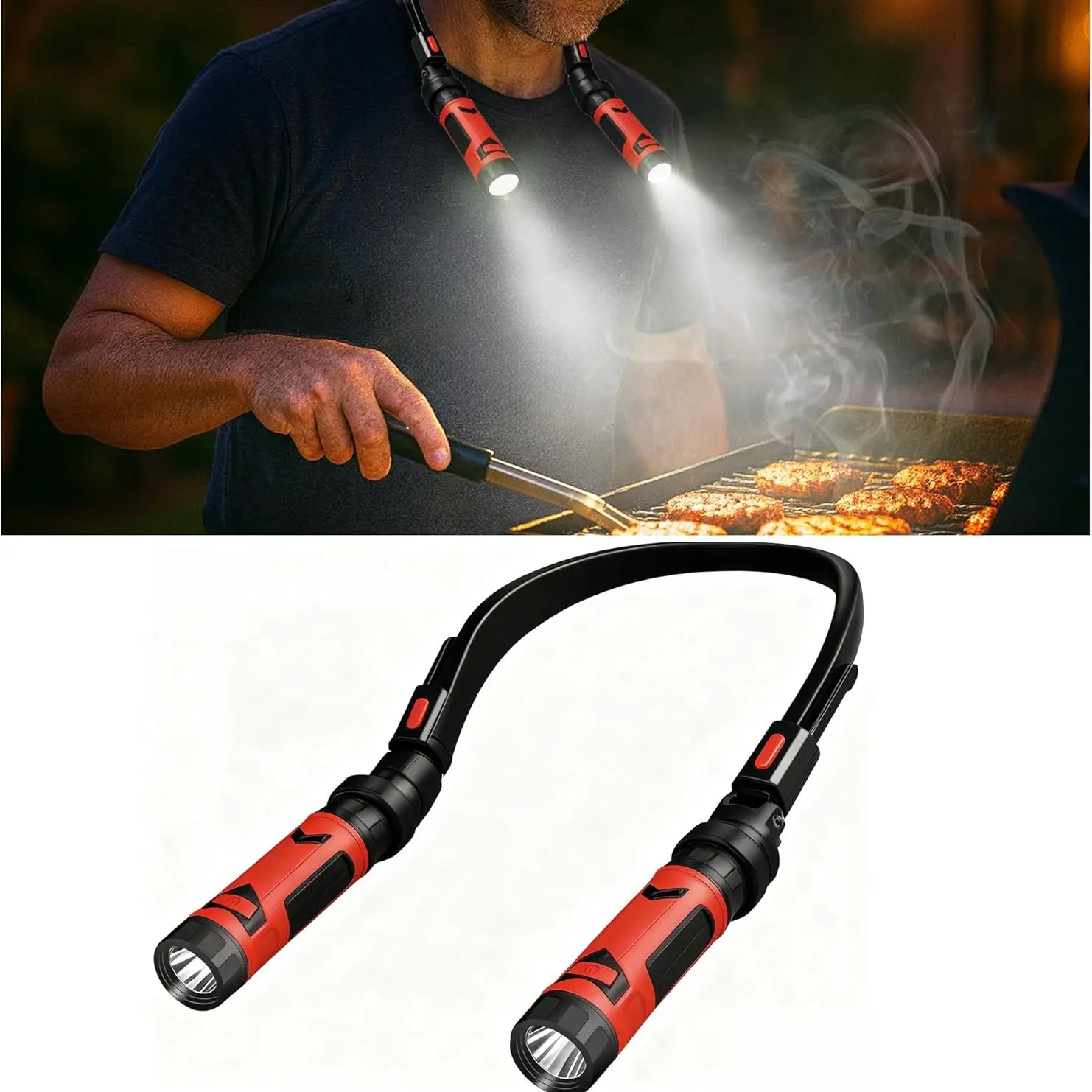 Rechargeable LED Neck Light Torch, Magnetic Base, Detachable Neck Work Lamp, Portable Worklight for Machinery Repair, Reading, Night Running, Multifunctional Flashlight, Portable Rechargeable Lighting