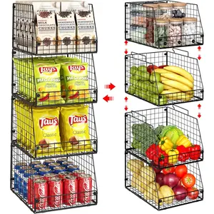 4 Pack XXL Stackable Wire Storage Basket,  Capacity Pantry Organizer and Storage, Muti-Purpose for Fruit Vegetable Basket &  Bin & Snack Organizer