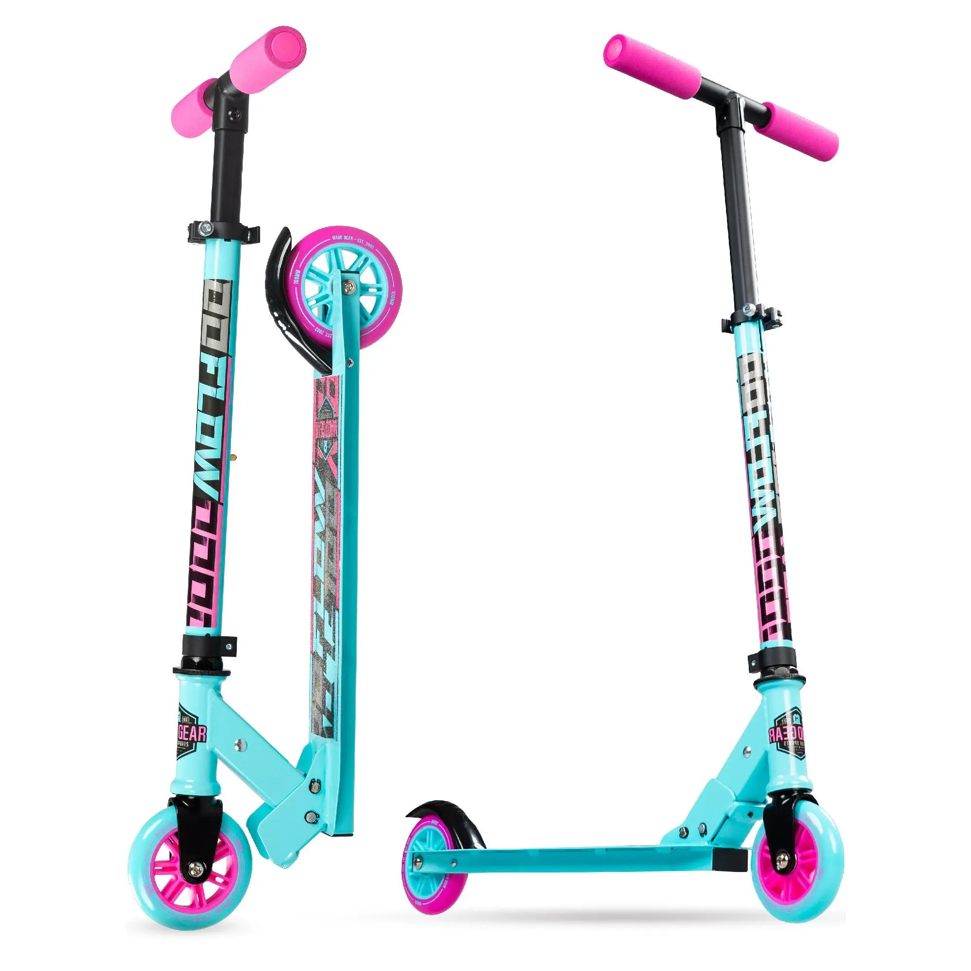 Madd Gear Carve 100 Folding Scooter with Height-Adjustable Handlebar - Teal Pink