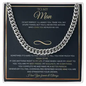 Promise Necklace For Him, Sentimental Gifts For Boyfriend, To My Man Necklaces, Birthday Valentine Anniversary Gold Men Chain Gift From Wife