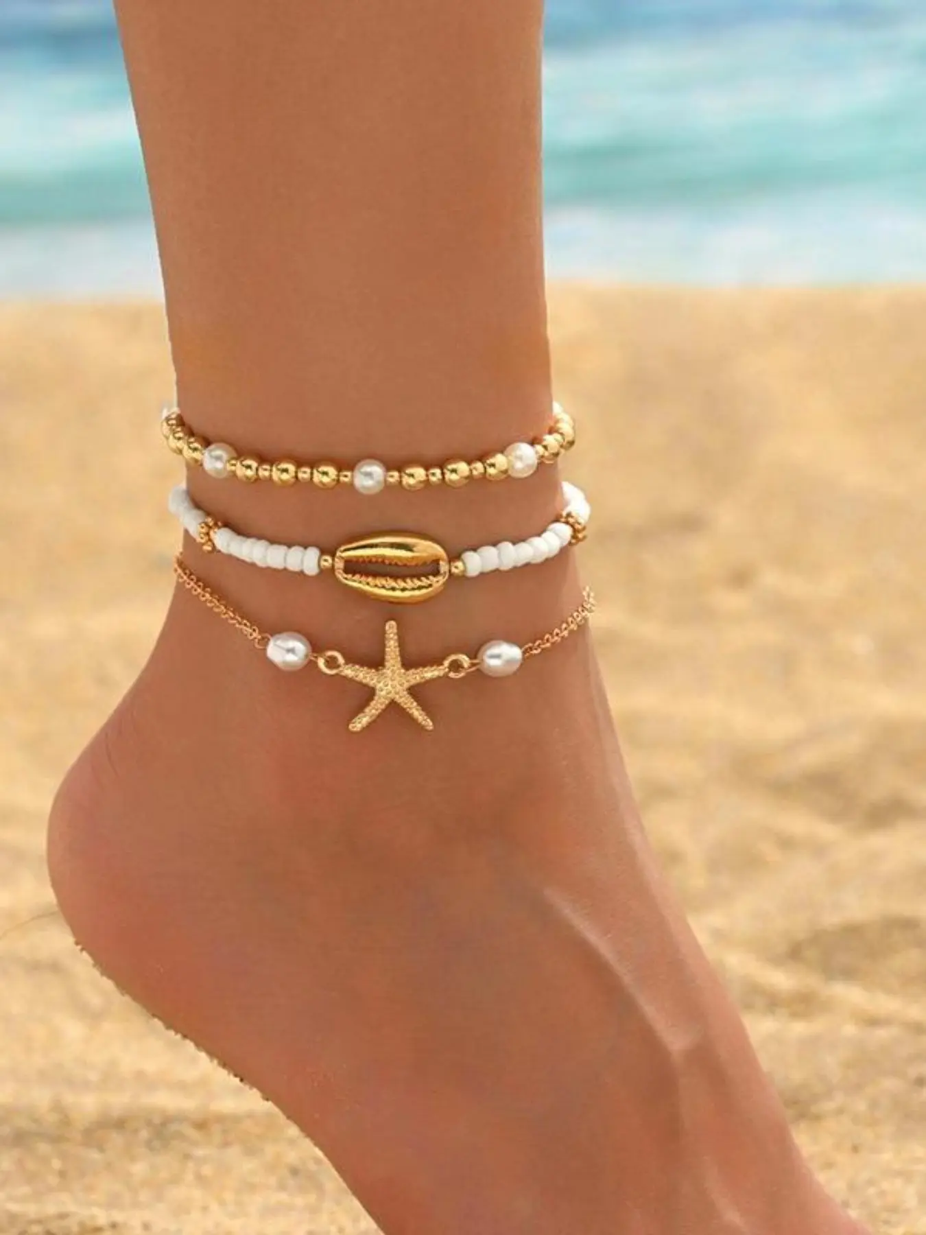 Boho Style Faux Pearl Anklet, Fashion Beaded Ankle Bracelet for Women and Girls, Casual Party Jewelry, Daily Wear, Perfect Birthday Gift