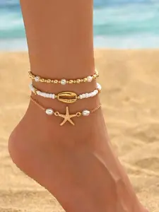 Boho Style Faux Pearl Anklet, Fashion Beaded Ankle Bracelet for Women and Girls, Casual Party Jewelry, Daily Wear, Perfect Birthday Gift