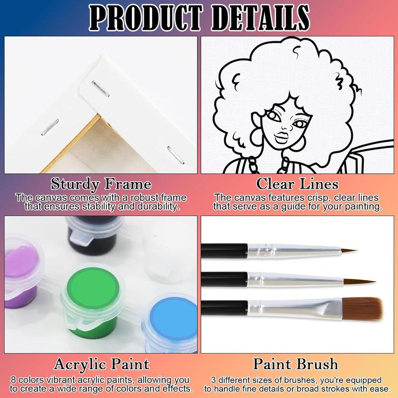 Couples Painting Kit Date Night Afro Couples with Cool  Sip and  Kit for Adults Pre Drawn Canvas for Painting for Adult Love Pre Drawn Stretched Canvas Kit Art Set 2 Pack 8"x10"