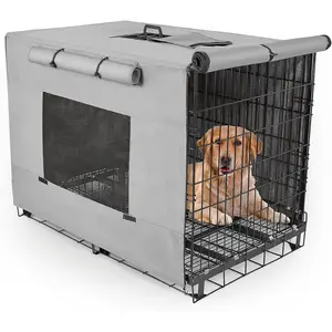 Dog Crate Cover 24 Inch Thickened Dog Kennel Cover Windproof Puppy Cage Cover with Mesh Windows on Both Sides Portable Crate Covers for Dogs Cages Fit for Indoor/Outdoor Use