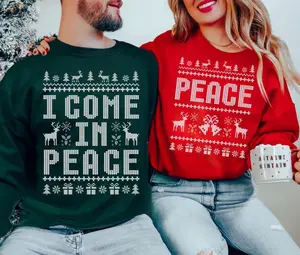 I Come In Peace Funny Matching Couples Christmas Sweatshirts, Funny Couples Ugly Christmas Sweater, Adult Humor Xmas Pajamas