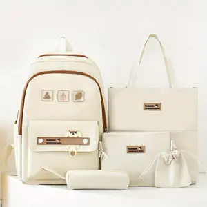 5pcs/set Cute Cartoon School Backpack, Preppy Style Travel Bookbag Daypack With Tote Bag Crossbody Bag Pencil Case