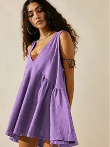 USBOUTIQUE CHIC Women's Loose Fit Tiered Dress - Flowy Casual Dress Fabric Womenswear Clear Everyday Flared Light Piece Style