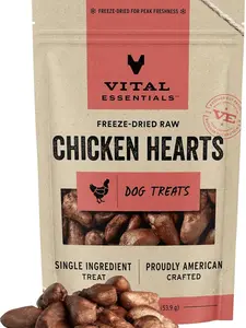 Vital Essentials Freeze Dried Raw Single Ingredient Dog Treats, Chicken Hearts, 1.9 oz