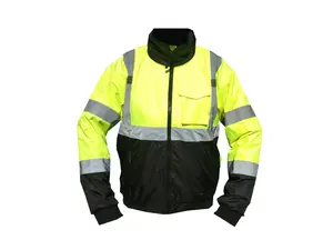 Work Force Class 3 Polar Reflective Bomber Jacket Removable Lining High Viz Fluorescent Yellow Lime 300D Oxford Mesh Pockets Menswear