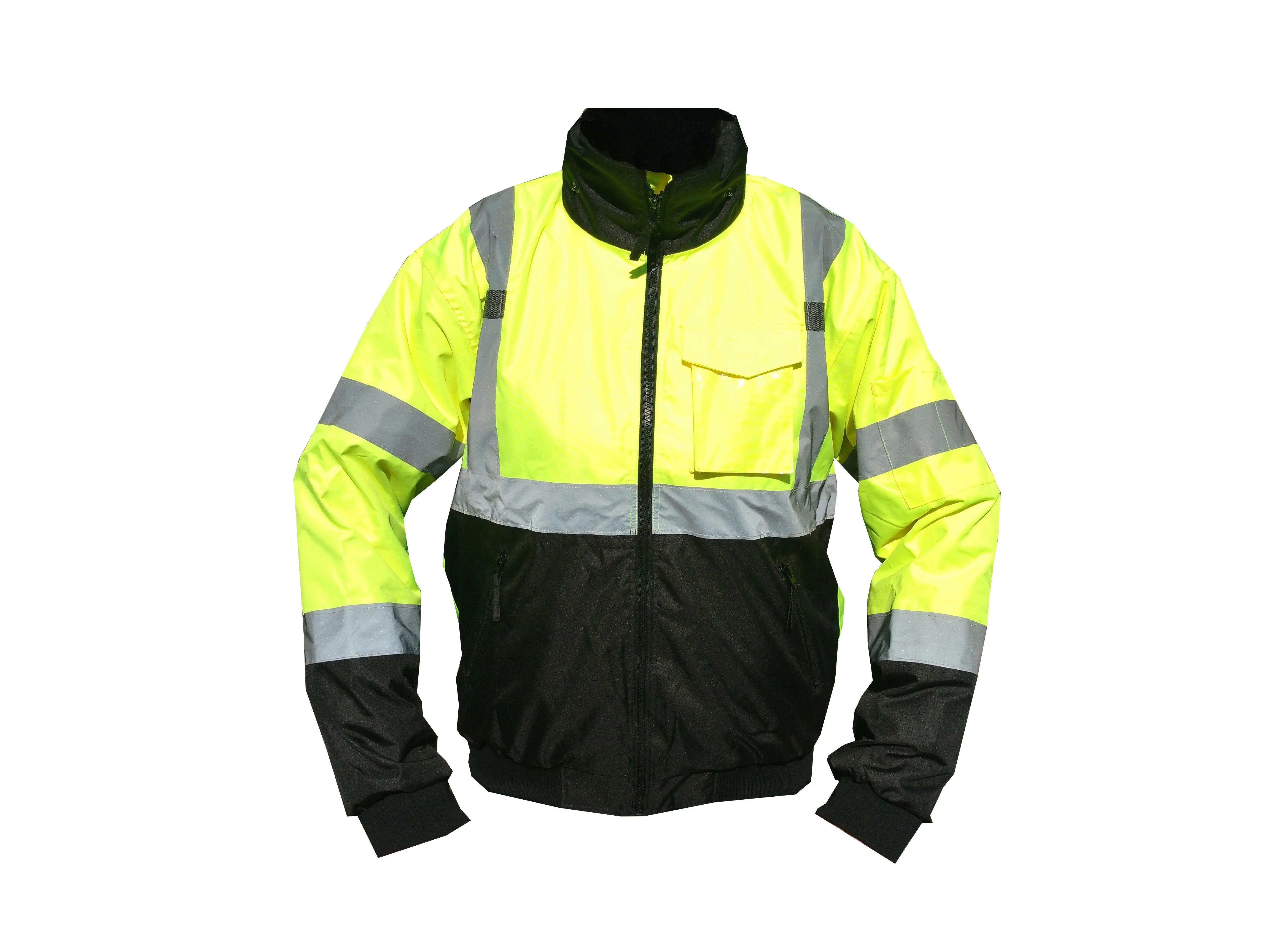 Work Force Class 3 Polar Reflective Bomber Jacket Removable Lining High Viz Fluorescent Yellow Lime 300D Oxford Mesh Pockets Menswear