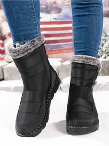 Ladies' snow boots, outdoor plush, widened Velcro, mid tube cotton shoes, waterproof women's cotton boots