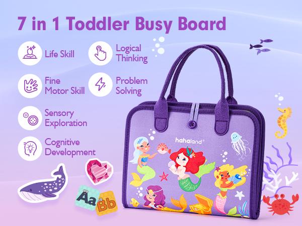 hahaland Busy Board for Toddlers - Montessori Sensory Toy & Travel Activity Book for Learning Fine Motor Skills, Educational Toy for Boys Girls, Hobbies Ideas, Kids Toys Magnetic Building Blocks Macaron Magnetic Blocks