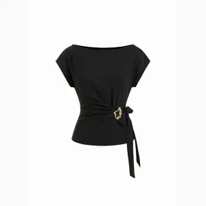 Cider Twist Knot Short Sleeve Metal Detail Tee