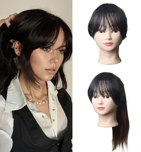 Clip in High Quality Fiber, Fake Bangs Hair Clip on Bang for Women, Black brown Wispy Bang Fringe with Temples Clip-in Hairpieces Extensions for Daily Wear busy lifestyle  Synthetic Wiglets