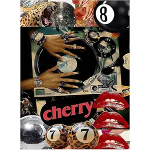 5D DIY Full Drill Diamond Painting Kit Retro Cherry Disco 8 Ball Collage Art Craft for Adults Home Wall Decor