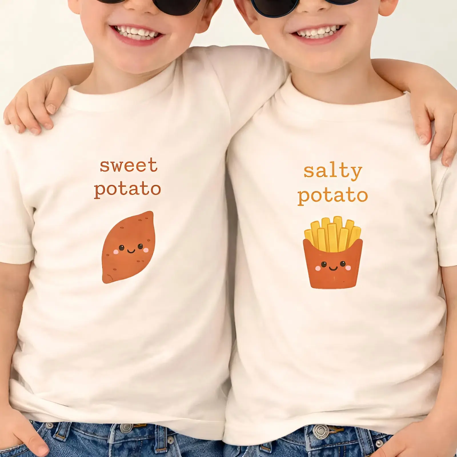 Youth and Adult Sweet Potato Salty Potato Matching Twin Shirts, Sibling Shirts, Food Pun youth Shirt, Brother Cousin Outfit, Turkey Pie Potatoes, Thanksgiving Matching Shirt, Youth clothing, gift for son and daughter, family shirt, holiday outfit