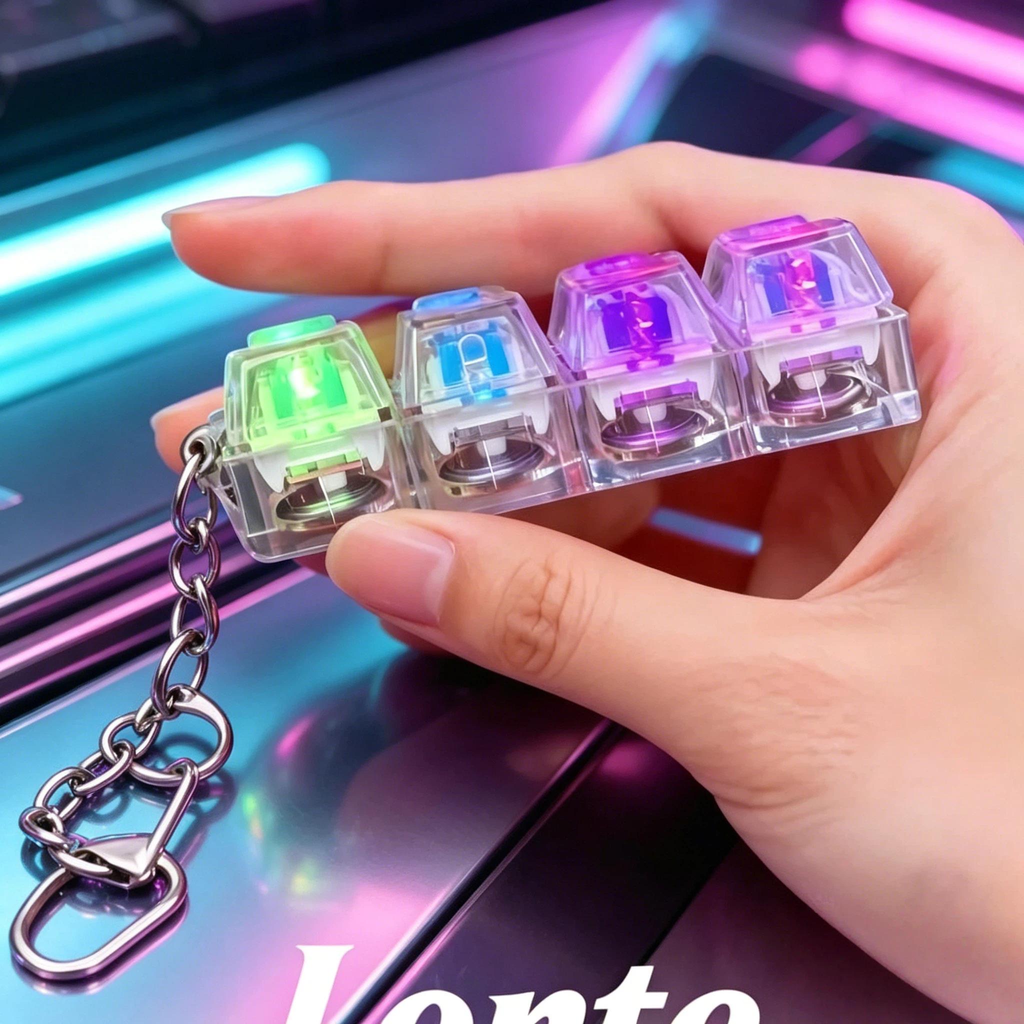 Creative Fidget Button Keychain, Stress Relief Switch Tester Toy, Glowing Transparent Keycap Fidget Toy, Portable Decompression Play Toy for Teens & Adults