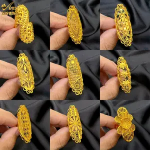 ANIID Ethiopia Arab Dubai Gold Plated Long Rings For Women Resizable Wedding Jewelry African Party Gift Nigerian Big Jewellery