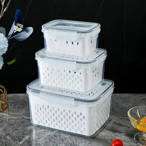 Refrigerator Storage Box with Detachable Filter, 3 Boxes + 3 Filters + 3 Lids, Sealed Food Preservation, Leak-Proof, Dishwasher Safe, Fridge Storage Organizer