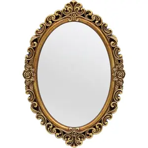 Oval Small Wall Mirror Mirror Vintage Hanging Mirrors for Bedroom Living-Room Dresser Decor (Gold, Frame Size:12 x 8.3 inch)