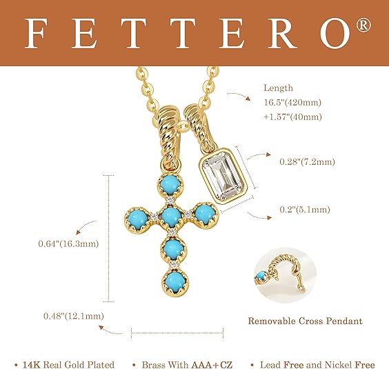FETTERO  Gold Plated Double Cross Necklace with CZ Accents, Removable Dainty Pendant for Women