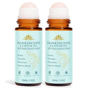 Frankincense and Castor Oil, Castor Oil Roll On with Rose Quartz, 100% Pure, Organic, Cold-Pressed, Firms Skin, Reduces Fine Lines & Hormone Balance, Suitable for Face, Neck, Abdomen, 50ML/1.7OZ (2)