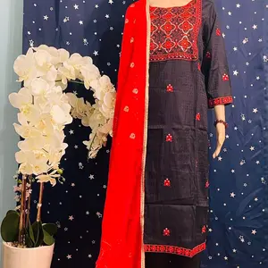 3 piece cotton suit with silk duppatta