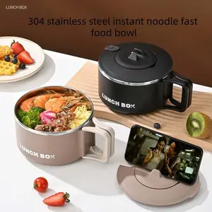1200ML Large Capacity Lunch Box with Lid, 304 Stainless Steel Noodle Bowl with Handle, Ideal for Home Office Dorm Outdoor Picnic Camping, Stainless Steel Bento Box