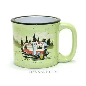 212 MAIN Beary Green 15oz Sturdy Ceramic Coffee Mug - Reuse-Friendly, Washable, Microwave-Safe Reusable Drinkware for Casual Outdoor Use