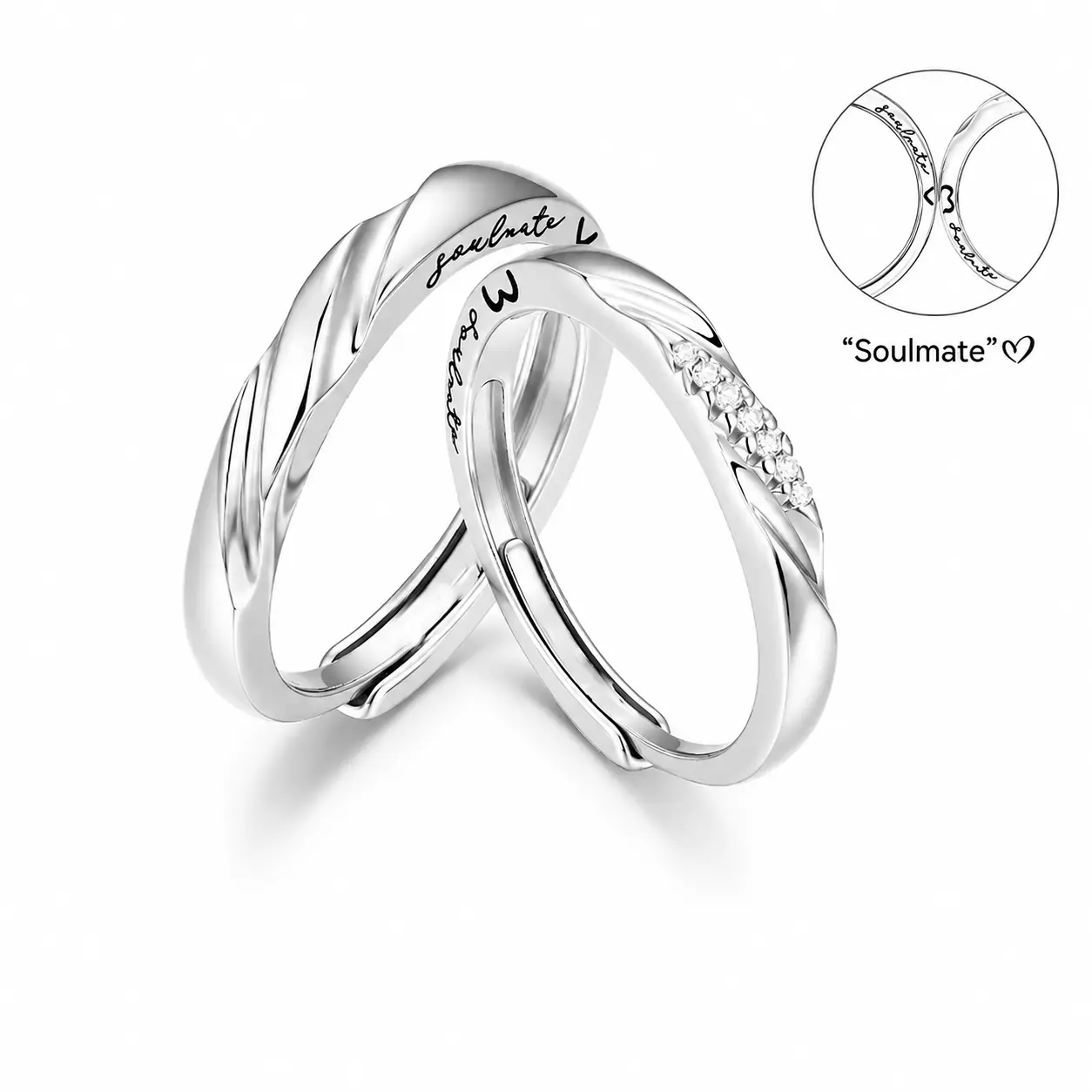 2PCS Adjustable Soulmate Forever Magnetic Couple Rings, Matching Promise Rings for Couples, Romantic Anniversary Gift for Boyfriend Girlfriend, Sweet Love Jewelry Gift