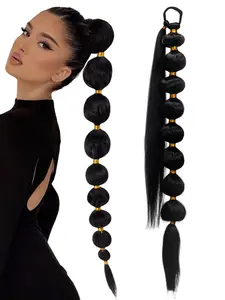 Women's Long Synthetic Fiber Bubble Ponytail Hair Piece, Lantern Style, Twisted Design, Natural and Durable Volume, All Seasons