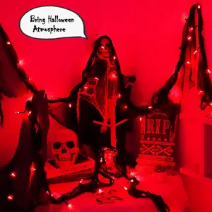 Halloween Decorations String Lights Red Indoor 30LED with Black Gauze Timer, 2Mode Battery Operated 9.9Ft Creepy Cloth Spooky Lights, Gothic Party Room Decor (1PACK