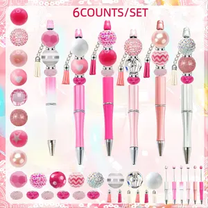 6pc Rose Valentine's Day DIY Beaded Pen Set, Acrylic Pearl Fringe Kit, Perfect Gift for Wedding Party Anniversary Birthday Christmas