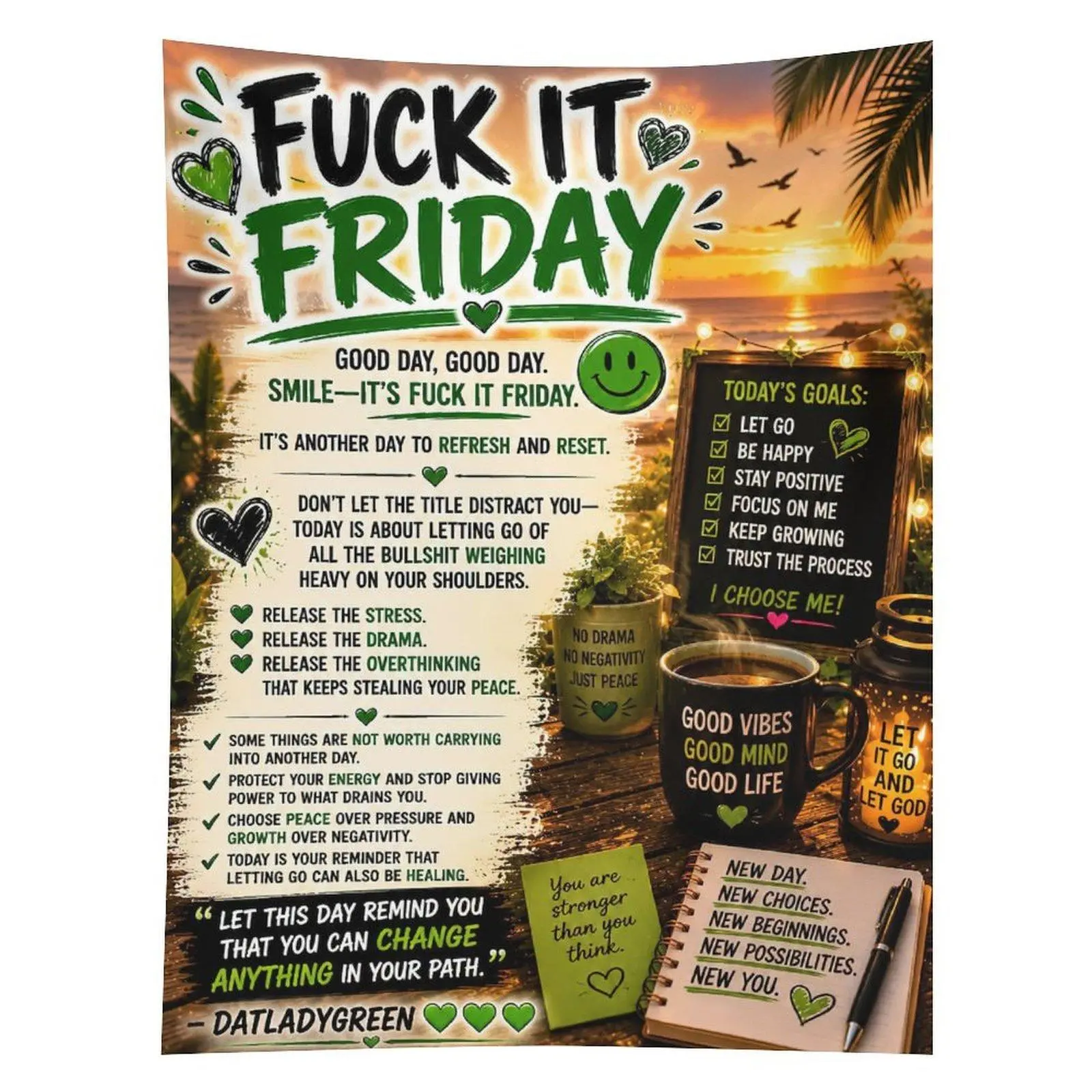 Fuck It Friday Tapestry Motivational Let Go Quote Beach Sunset Wall Hanging Decor