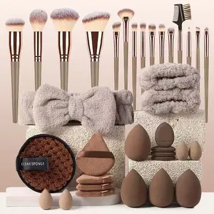 35-Piece Professional Soft Synthetic Makeup Brushes Set, Includes Beauty Sponge, Powder Puff, Hair Bands, Foundation, Eye Shadow, Concealer Tools