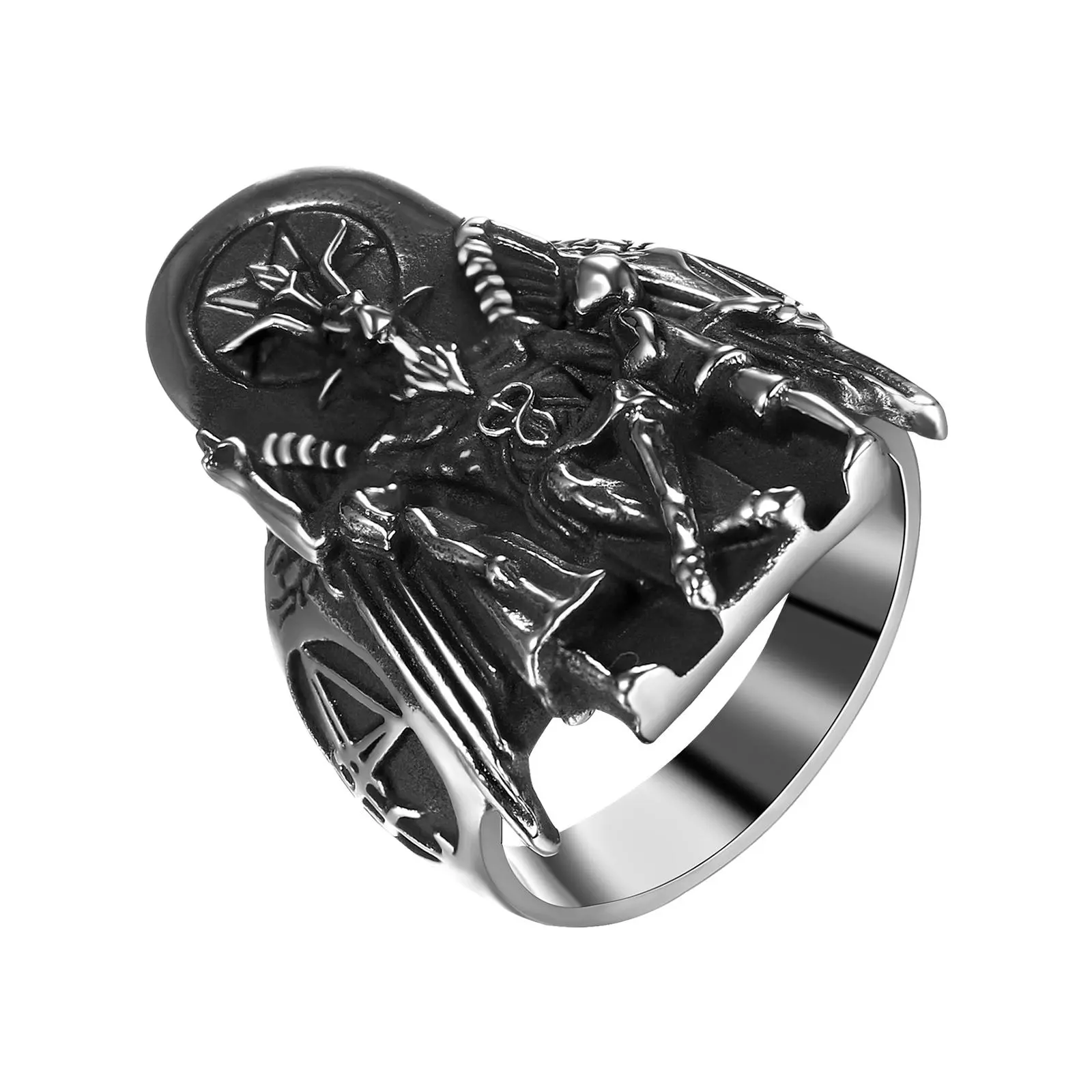 OIDEA Gothic Baphomet Ring for Men, Stainless Steel Punk Statement Jewelry, Winged Lucifer Demon Occult Amulet Gift, Punk Rings, Stainless Steel Rings