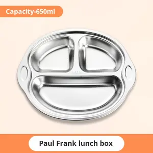 Stainless Steel Plate Three Compartments, 304 Stainless Steel Divided Dinner Metal, Dishwasher Safe, Suitable for Kids