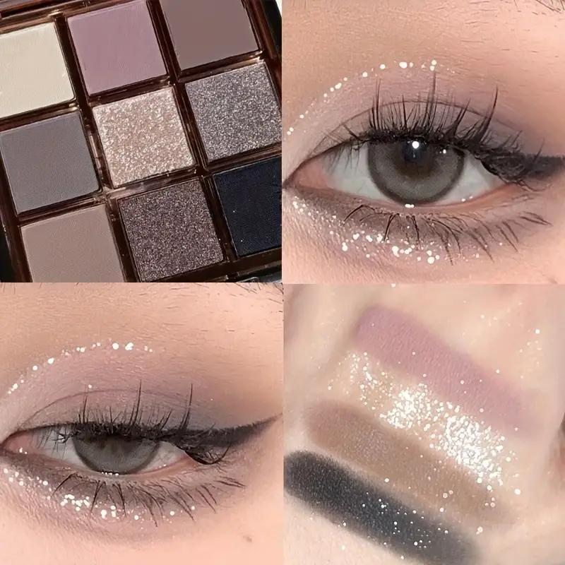 9-color eyeshadow palette - smoky gray, brown, and pink tones, featuring both matte and shimmer finishes. A versatile eyeshadow palette suitable for various makeup looks, an essential cosmetic, perfect as a Christmas gift.