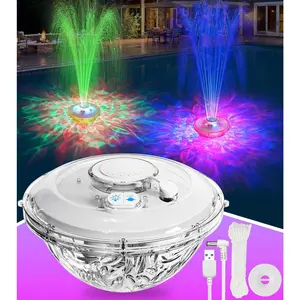 Floating pool fountain with lights show upgraded rechargeable pool fountains with anchor pool water fountain swimming pool fountains for inground pool waterfall for above ground pondwhite