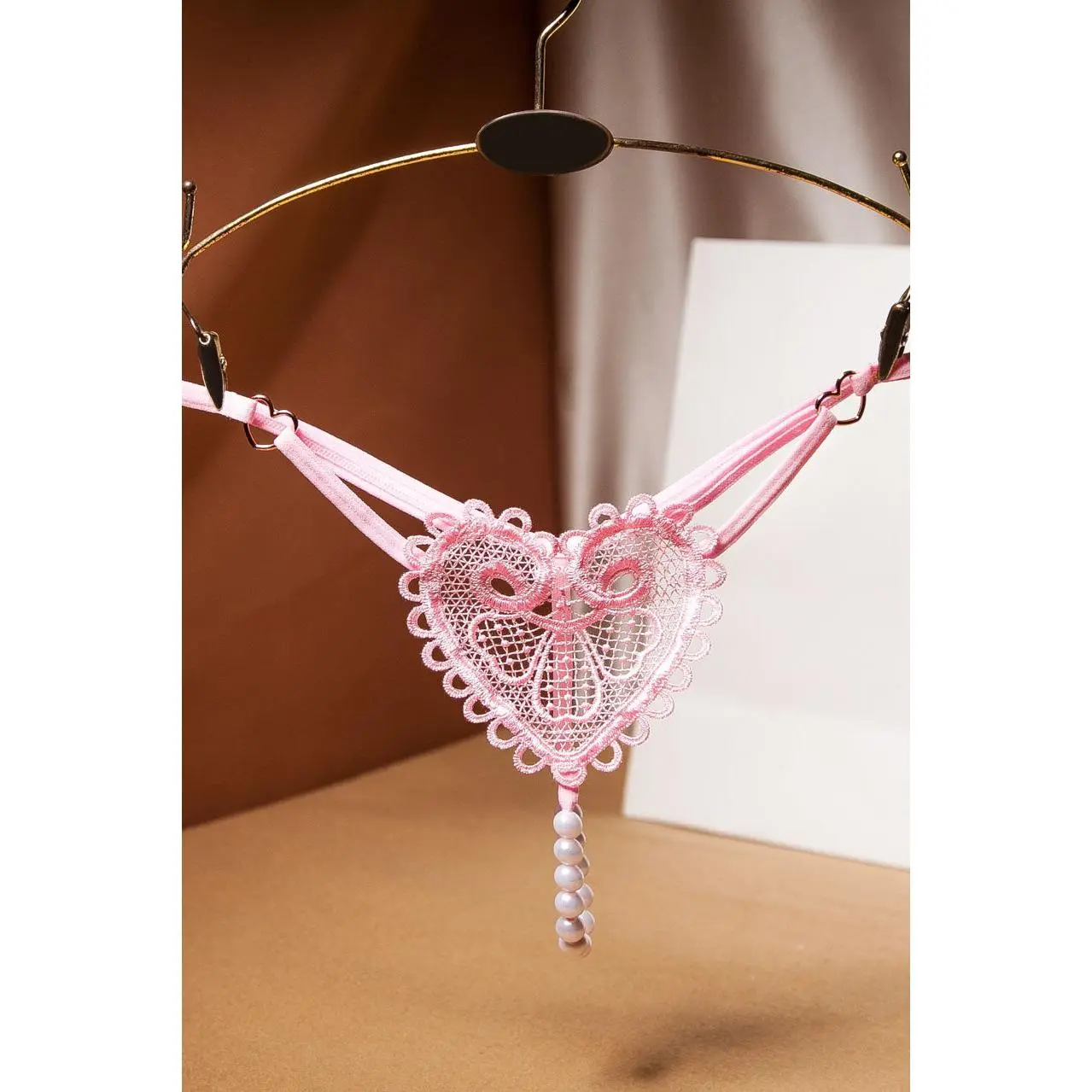 Heart Charm Crotchless Pearl G-String