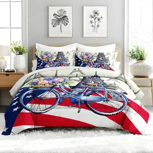 3pcs Bicycle Eiffel Tower Comforter Set, Vintage Floral Themed Duvet Set for Girls and Adults Bedroom or Guest Room Decor, Lightweight Soft All Seasons Comforter Machine Washable Microfiber Quilt with 2 Pillowcases, Gifts for the Fam